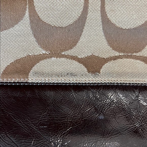 Coach Signature Jacquard Canvas & Patent Leather Hobo Shoulder Bag Khaki/Brown - Picture 2 of 11